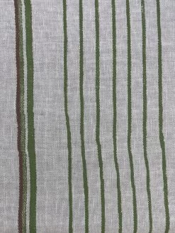 'Fabric By The Yard - Two Tone Stripe - Rust + Moss On Flax Linen -Wall Decoration Store Two Tone Stripe Rust Moss on Flax Linen Design