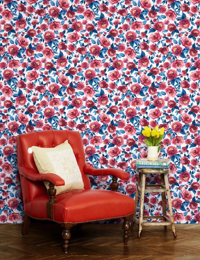 'Veronica' Wallpaper By Wallshoppe - Red And Blue 4 'Veronica' Wallpaper By Wallshoppe - Red And Blue - Image 2