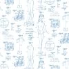 'Barbie™ Blueprint' Wallpaper By Barbie™ - Denim -Wall Decoration Store Wallshoppe Barbie Blueprint Wallpaper by Barbie Denim Design