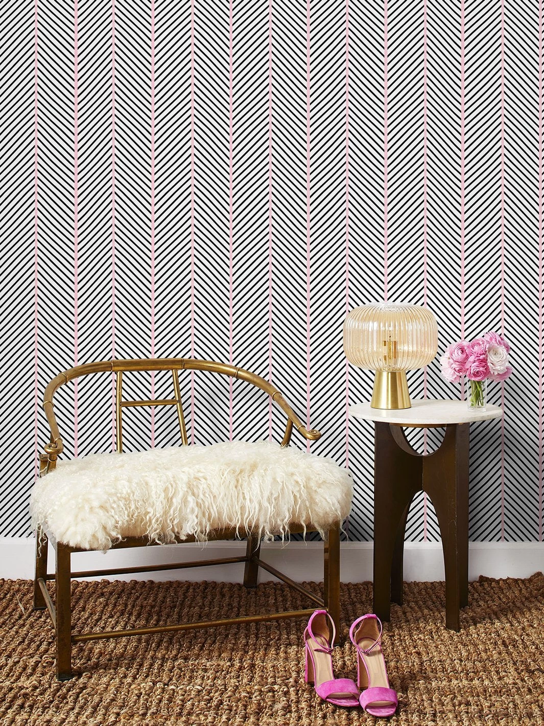 'Barbie™ Dreamhouse Herringbone' Wallpaper By Barbie™ - Charcoal Pink - Image 2