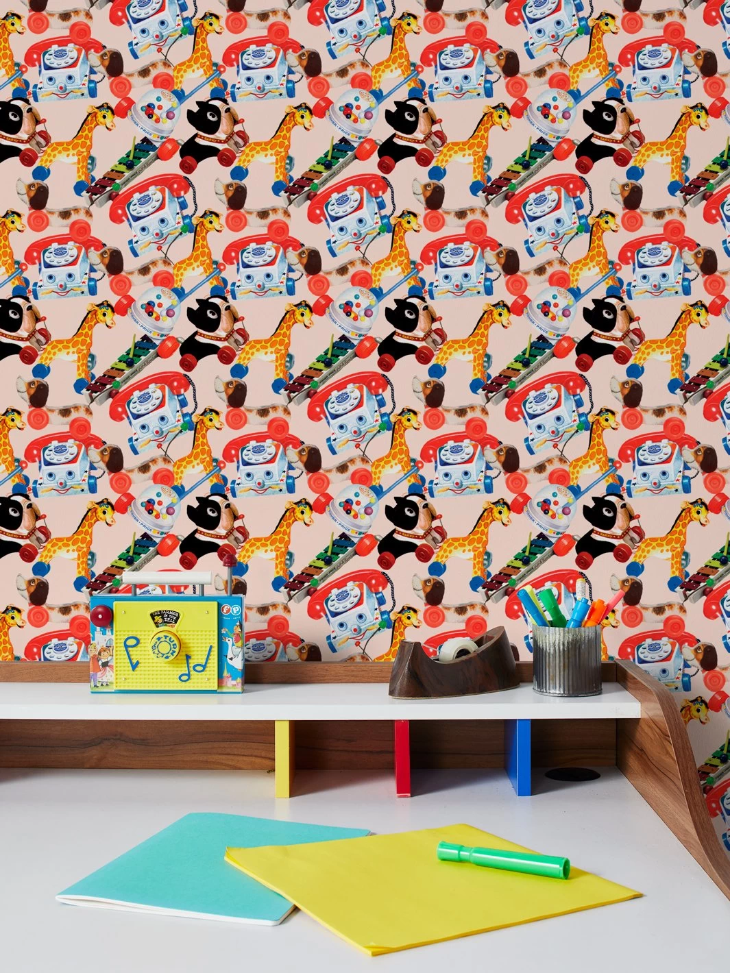 'Toy Box' Wallpaper By Fisher-Price™ - Peach