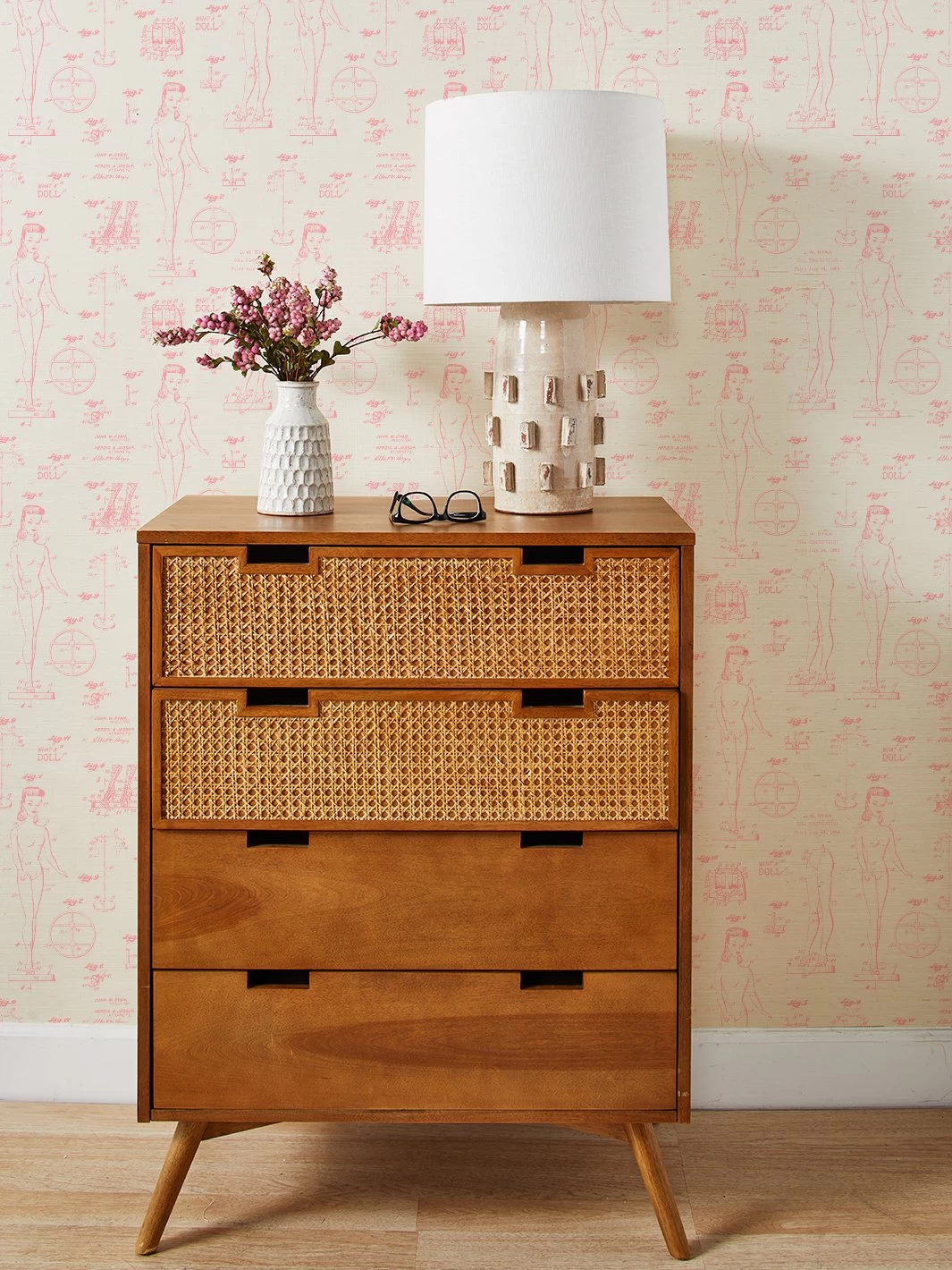 'Barbie™ Blueprint' Grasscloth Wallpaper By Barbie™ - Ballet Slipper