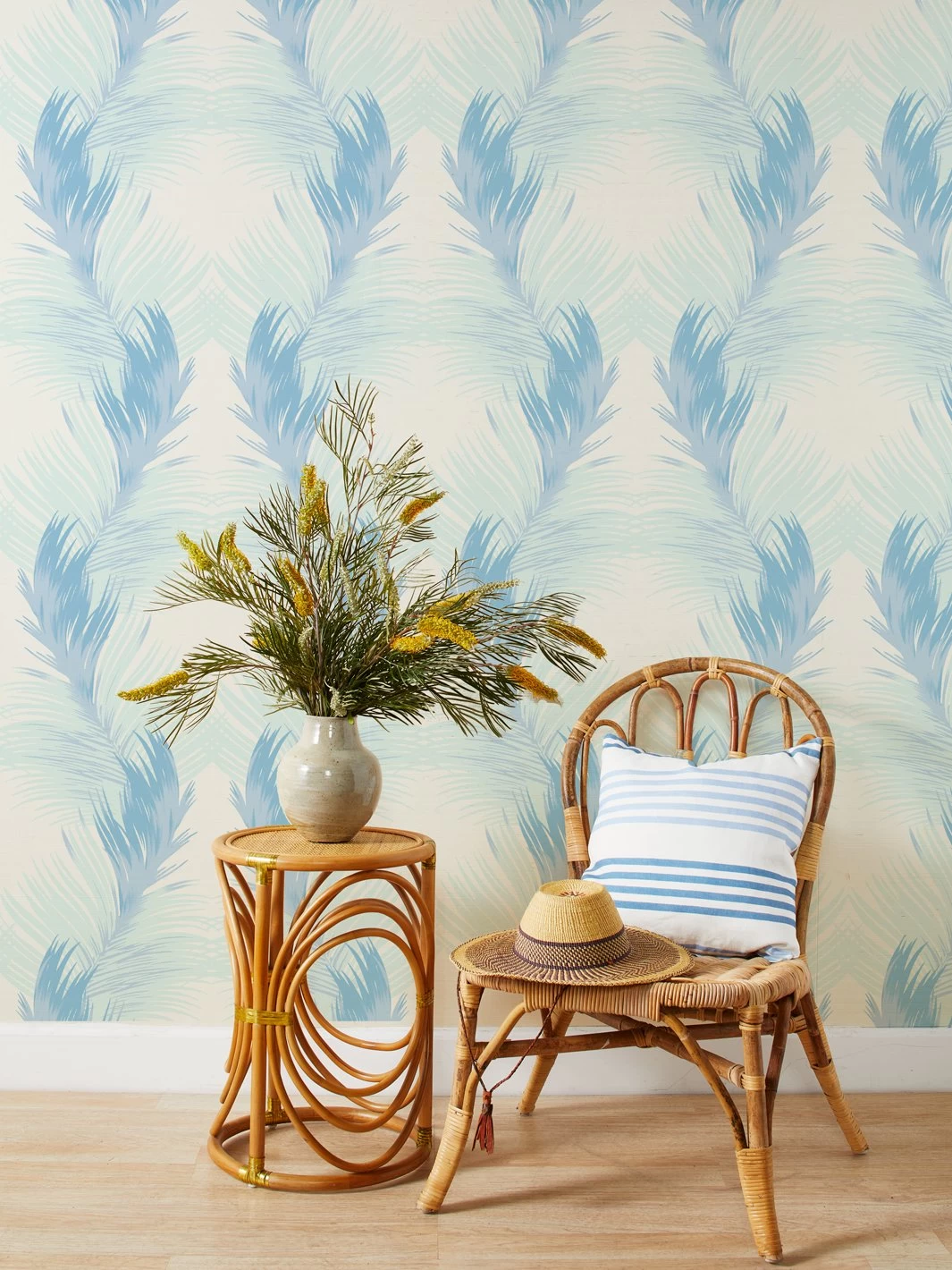 'Belafonte Palm' Grasscloth Wallpaper By Nathan Turner - Blue
