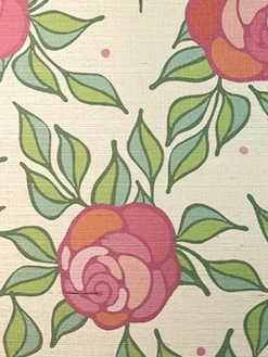'Groovy Floral' Grasscloth Wallpaper By Barbie™ - Berry 7 'Groovy Floral' Grasscloth Wallpaper By Barbie™ - Berry -Wall Decoration Store Wallshoppe Grasscloth Groovy Floral by Barbie Berry Detail