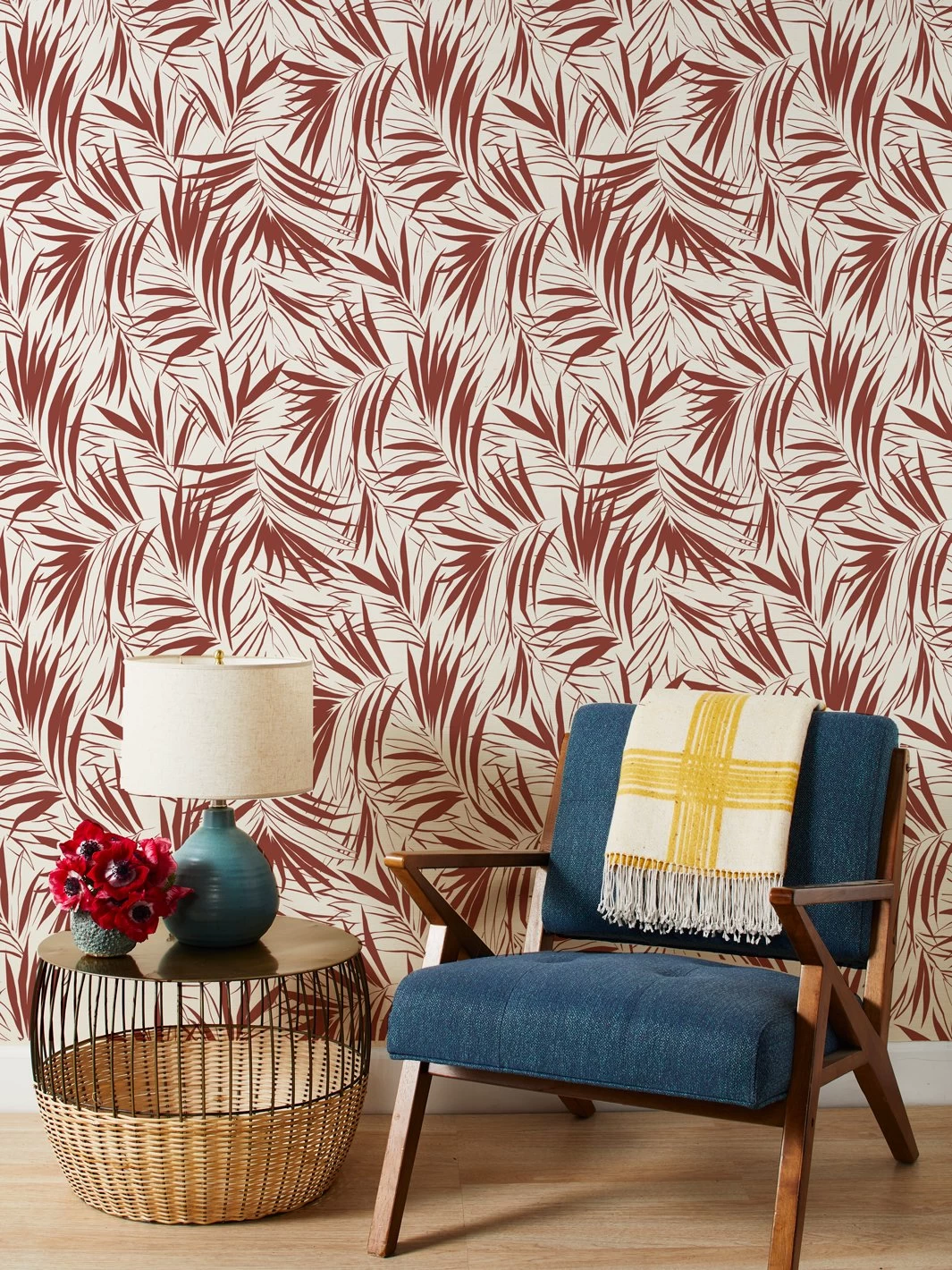 'Majesty Palm' Grasscloth Wallpaper By Wallshoppe - Rust 3 'Majesty Palm' Grasscloth Wallpaper By Wallshoppe - Rust
