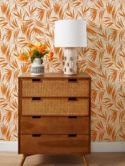 'Majesty Palm' Grasscloth Wallpaper By Wallshoppe - Terracotta