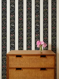 'Montaigne Stripe' Grasscloth Wallpaper By Carly Beck - Black