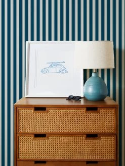 'Ojai Stripe' Grasscloth Wallpaper By Wallshoppe - Cadet Blue