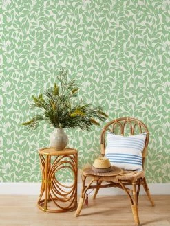 'Orchard Leaves' Grasscloth Wallpaper By Wallshoppe - Spring Green