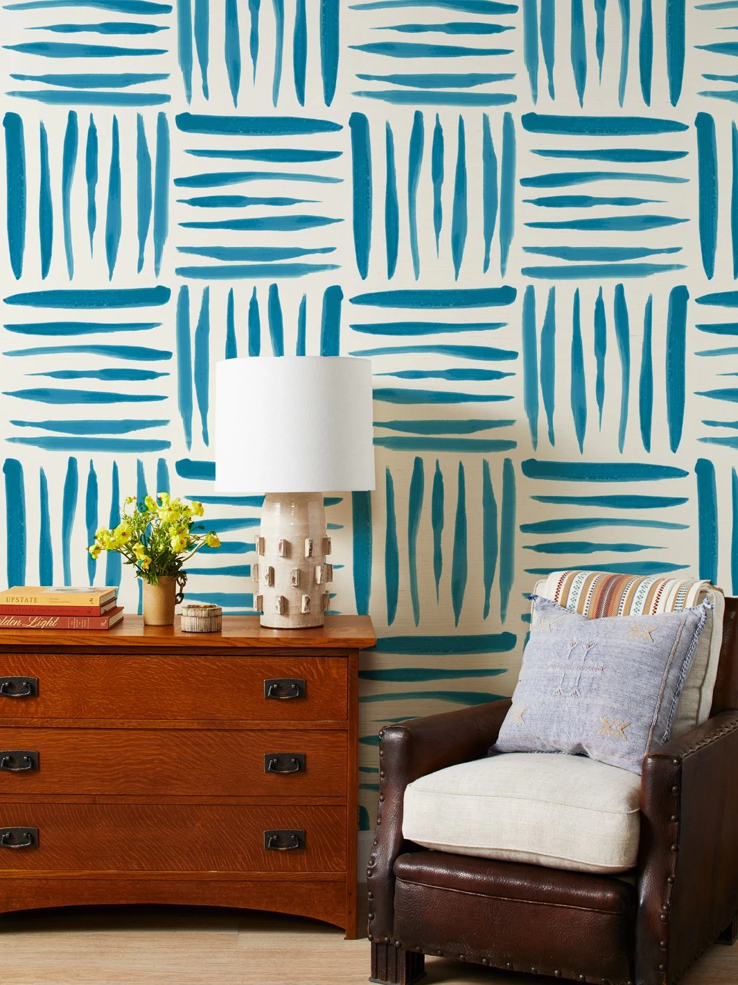 'Watercolor Weave Large' Grasscloth Wallpaper By Wallshoppe - Lapis 3 'Watercolor Weave Large' Grasscloth Wallpaper By Wallshoppe - Lapis