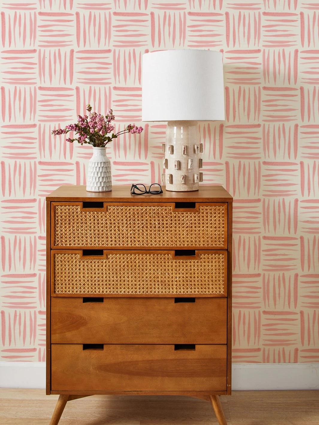 'Watercolor Weave Small' Grasscloth Wallpaper By Wallshoppe - Dusty Rose