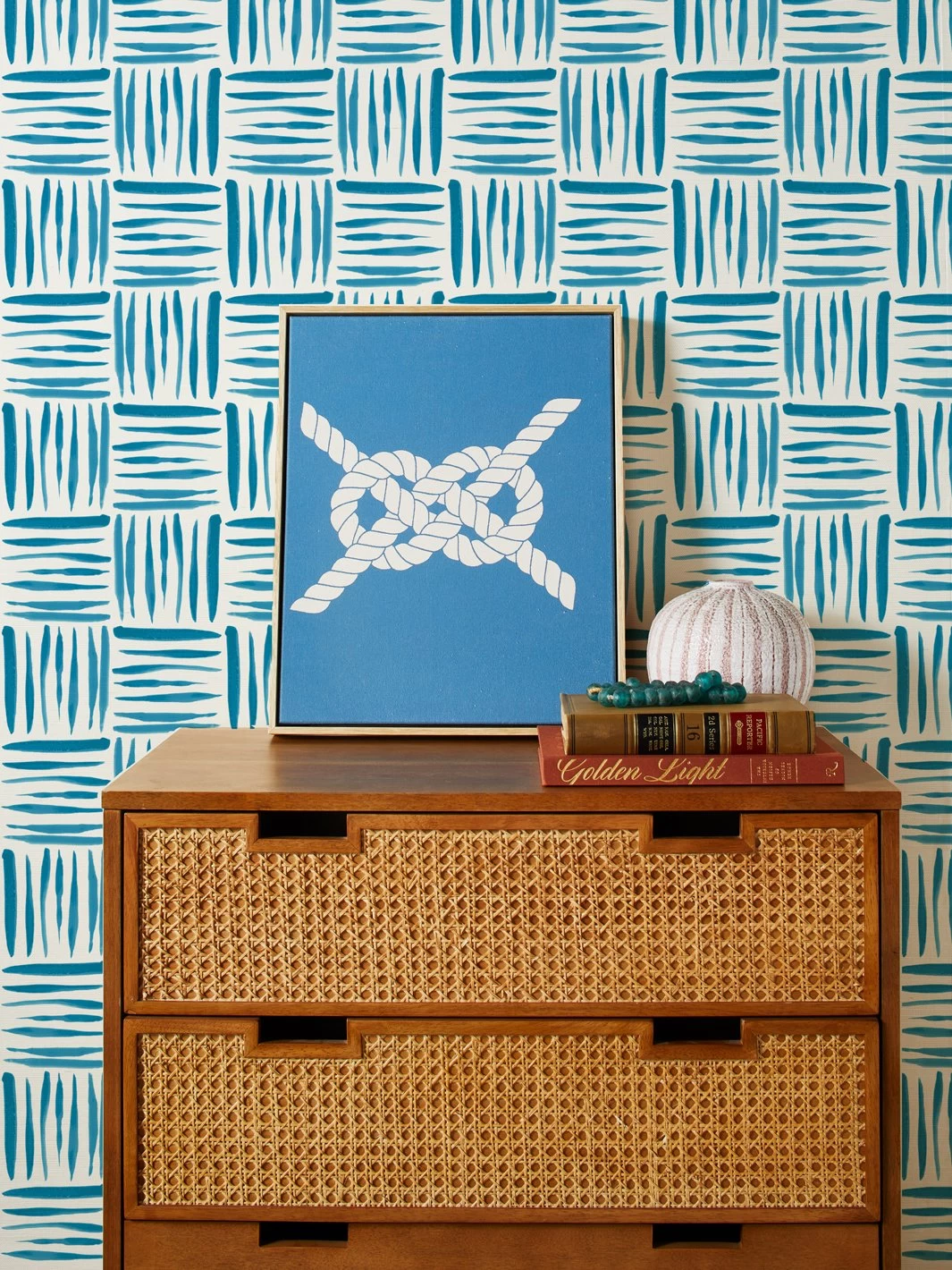 'Watercolor Weave Small' Grasscloth Wallpaper By Wallshoppe - Lapis