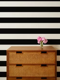 'Wide Stripe' Grasscloth Wallpaper By Wallshoppe - Black