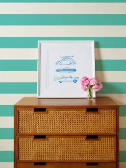 'Wide Stripe' Grasscloth Wallpaper By Wallshoppe - Calypso