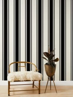 'Yorkshire Stripe' Grasscloth Wallpaper By Wallshoppe - Black