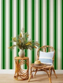 'Yorkshire Stripe' Grasscloth Wallpaper By Wallshoppe - Green