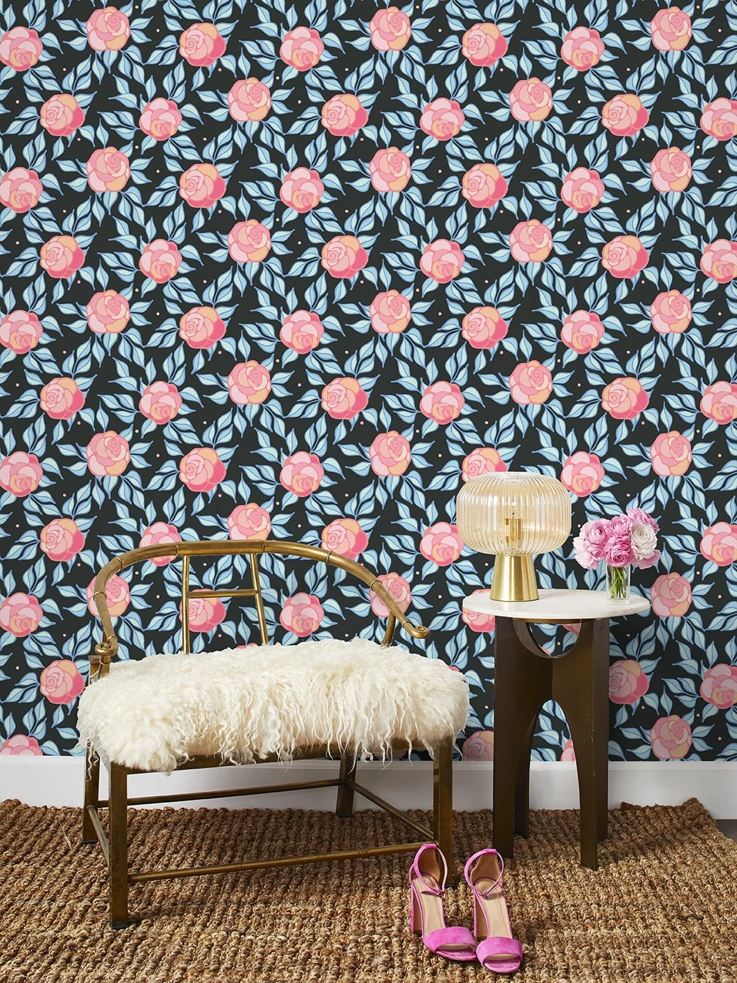 'Groovy Floral' Wallpaper By Barbie™ - Charcoal 4 'Groovy Floral' Wallpaper By Barbie™ - Charcoal - Image 2