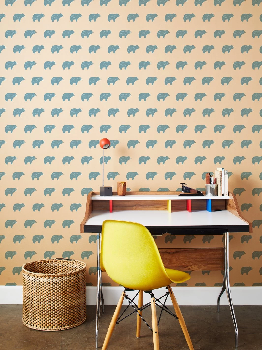 'Chubby Bear' Kraft Wallpaper By Tea Collection - Cornflower