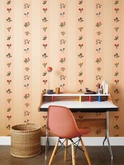 'Montaigne Stripe' Kraft Wallpaper By Carly Beck - Peach