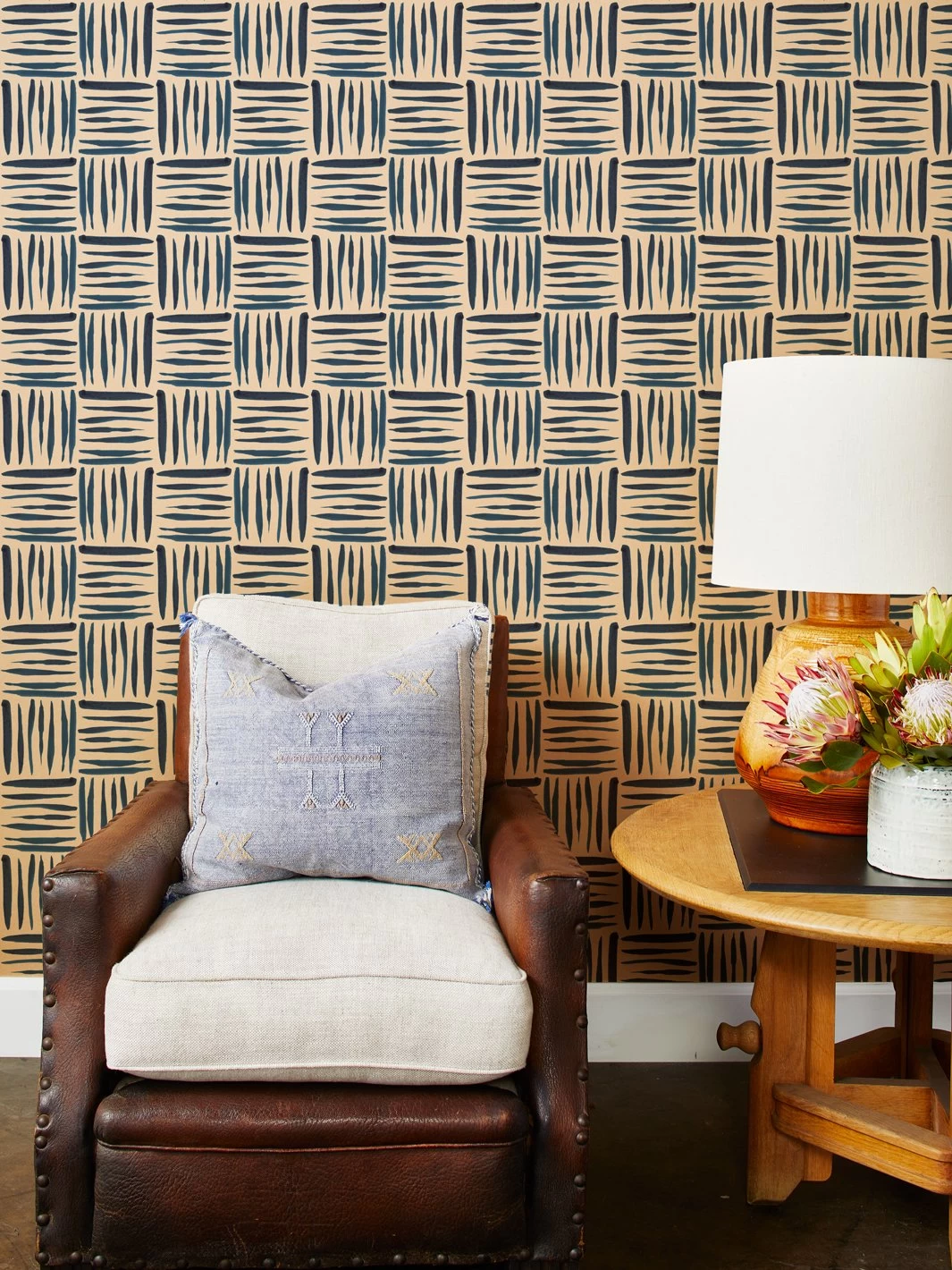 'Watercolor Weave Small' Kraft' Wallpaper By Wallshoppe - Blue