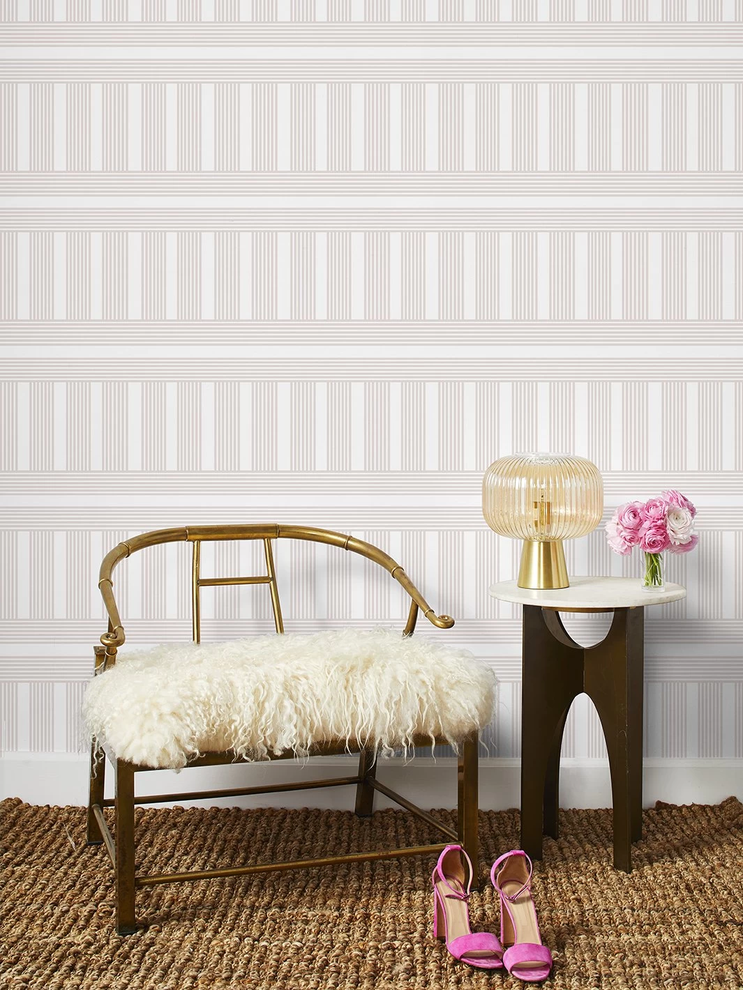 'Roman Holiday Grid' Wallpaper By Barbie™ - Oyster