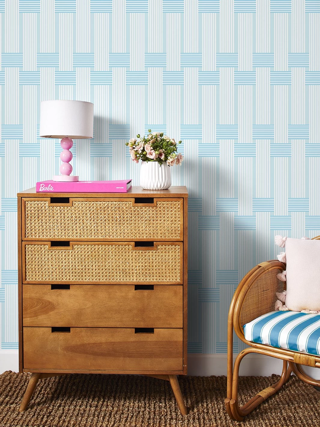 'Roman Holiday Woven' Wallpaper By Barbie™ - Pale Blue
