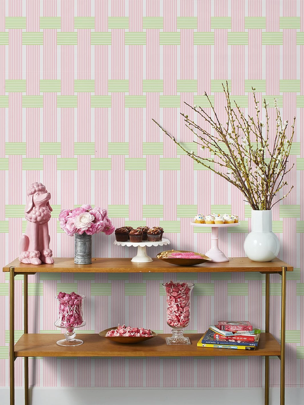 'Roman Holiday Woven' Wallpaper By Barbie™ - Pink Green
