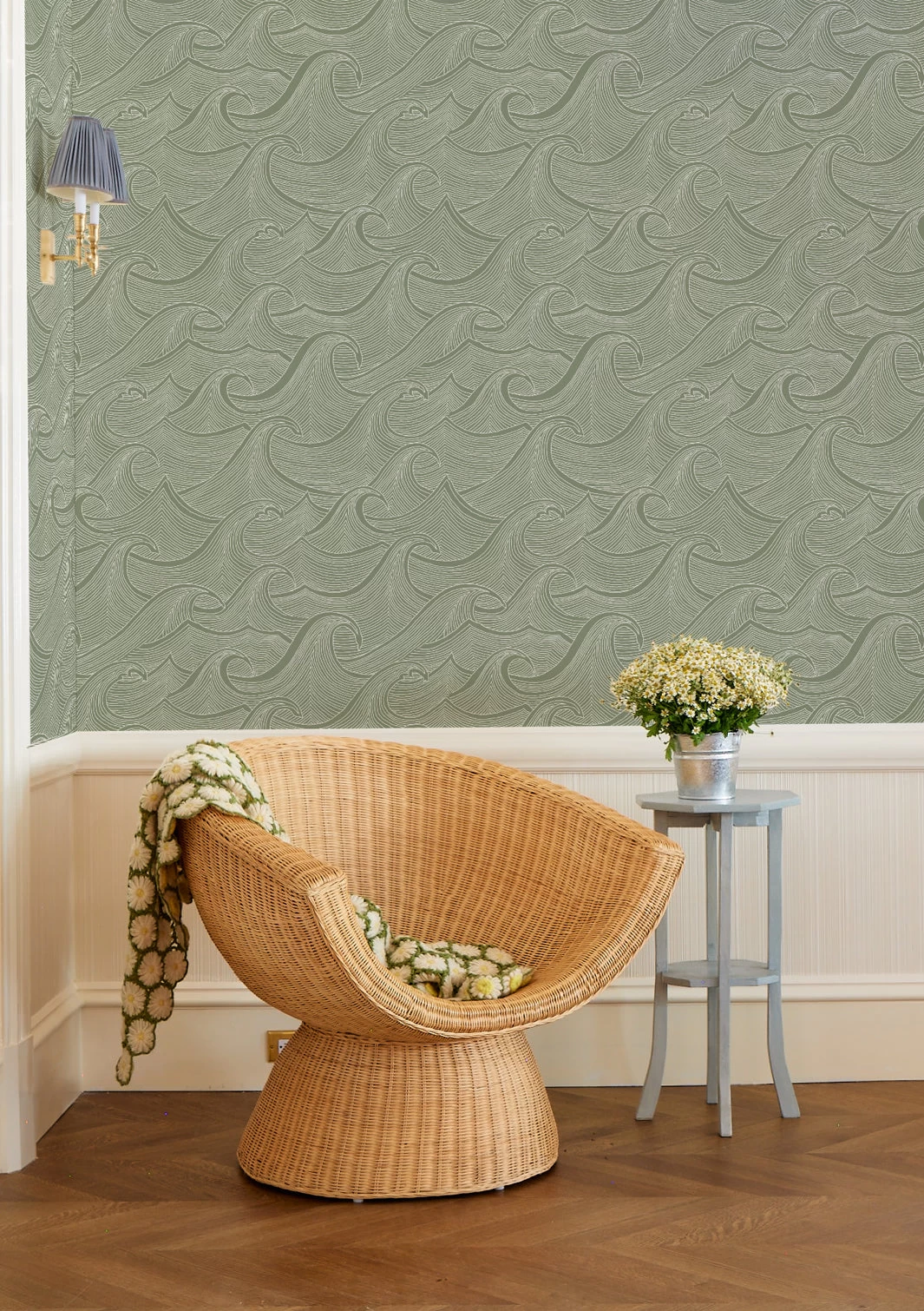 'Waves Two Tone' Wallpaper By Lingua Franca - Moss 3 'Waves Two Tone' Wallpaper By Lingua Franca - Moss