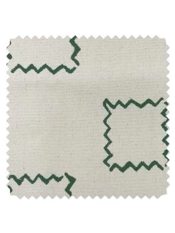 'Fabric By The Yard - Zag Squares - Green On Raw Canvas