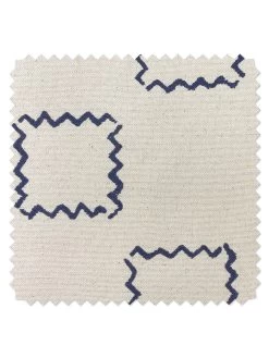 'Fabric By The Yard - Zag Squares - Navy On Raw Canvas