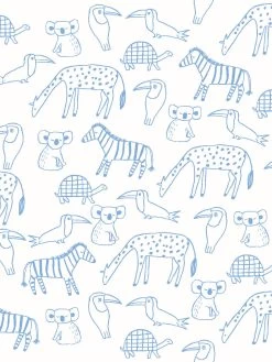 'Zoo Party' Wallpaper By Tea Collection - Denim