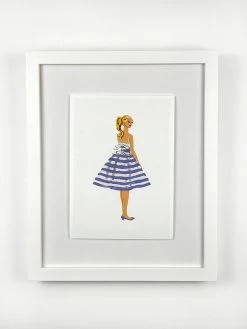 'Barbie™ Vintage Blue Stripe Dress Framed Art