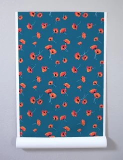 'Poppy' Wallpaper By Nathan Turner - Cadet -Wall Decoration Store web Poppy roll cadet blue 5fbe1e3e a035 47a8 a8fe 774d86f46d7f